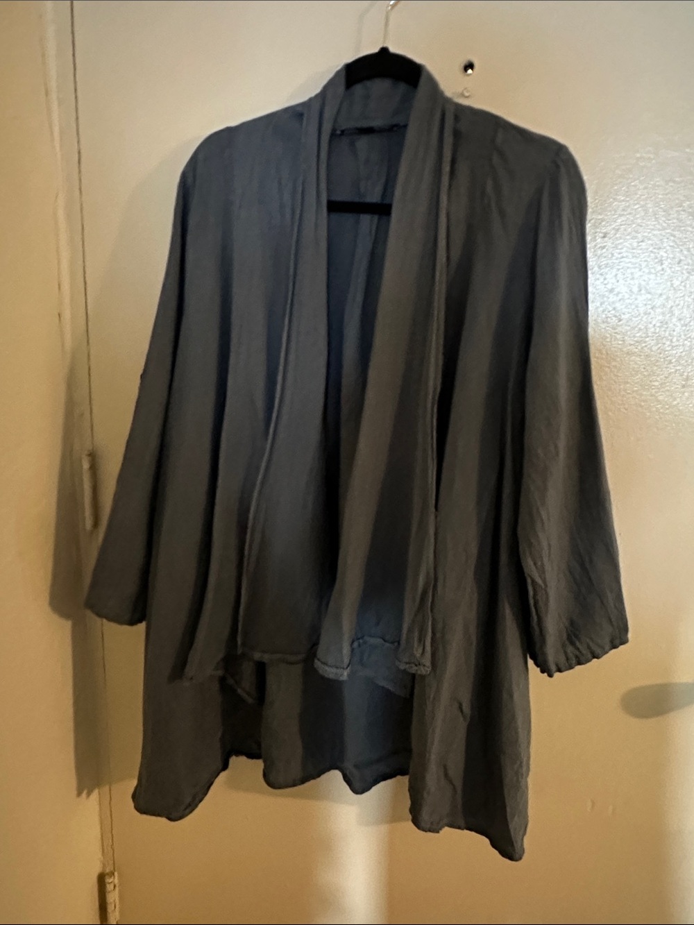 Saks Fifth Avenue Linen Gray Open Front Draped Cardigan Long Sleeve Women L